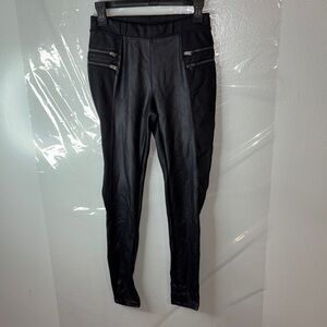 Black Faux Leather Pants with Zipper Details